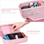 innoAura Switch Case 19-in-1 Bundle with Carrying Case, Game Organizer, Screen Protector, Stand and Thumb Grips (Pink)