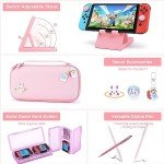 innoAura Switch Case 19-in-1 Bundle with Carrying Case, Game Organizer, Screen Protector, Stand and Thumb Grips (Pink)