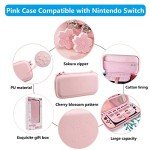 OLDZHU Pink Travel Carrying Case Accessories Kit Compatible With Nintendo Switch - 10 in 1 Essential Protection Kits with Hard Protective Cover,Glass Screen Protector,Adjustable Stand,Thumb Grip Caps