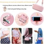OLDZHU Pink Travel Carrying Case Accessories Kit Compatible With Nintendo Switch - 10 in 1 Essential Protection Kits with Hard Protective Cover,Glass Screen Protector,Adjustable Stand,Thumb Grip Caps