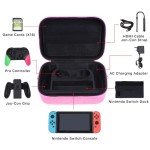 Glamgen Carrying Storage Case for Nintendo Switch,Large Storage Nintendo Switch Cases,Portable Travel All Hard Protective Bag with 16 Game Cards for Switch Controller and Accessories,Pink