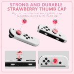 HYPERCASE Pink Strawberry Carrying Case Compatible with Nintendo Switch/OLED, Portable Travel Accessories Bundle for Switch Console with 10 Game Card Slots, Shoulder Strap and 2 Cute Thumb Caps