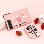 GeekShare Protective Case for Switch, Soft TPU Slim Case Cover Compatible with Switch Console and Joy Con - Strawberry Bunny (for Switch 2017)