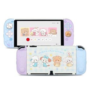 GeekShare Protective Case for Switch OLED,Slim Cover Case Compatible with Switch OLED Separable Soft Silicone Protective Shell for Joy Con with 2 Thumb Grip Caps - Mikko Sweet Thoughts