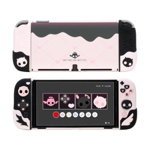 GeekShare Protective Case for Switch OLED Model,Anti-Scratch Slim Cover Case Compatible with Switch OLED Separable Soft Silicone Shell with 2 Thumb Grip Caps- Sweetheart Skull