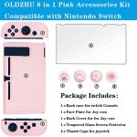 OLDZHU Pink Dockable Protective Case Cover Compatible with Nintendo Switch Joy-Con Controllers,with Glass Screen Protector and 4 Thumb Grips,Shock-Absorption and Anti-Scratch (Pink)