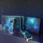 PlayVital Full Set Protective Stickers for Nintendo Switch OLED Model, Customized Vinyl Decal Skins for Switch OLED Console & Joycon & Dock & Grip - Blue Nebula
