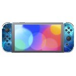 PlayVital Full Set Protective Stickers for Nintendo Switch OLED Model, Customized Vinyl Decal Skins for Switch OLED Console & Joycon & Dock & Grip - Blue Nebula