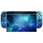 PlayVital Full Set Protective Stickers for Nintendo Switch OLED Model, Customized Vinyl Decal Skins for Switch OLED Console & Joycon & Dock & Grip - Blue Nebula