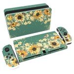 PlayVital Full Set Protective Stickers for Nintendo Switch OLED Model, Customized Vinyl Decal Skins for Switch OLED Console & Joycon & Dock & Grip - Sunflowers