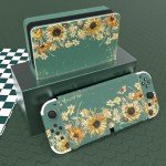 PlayVital Full Set Protective Stickers for Nintendo Switch OLED Model, Customized Vinyl Decal Skins for Switch OLED Console & Joycon & Dock & Grip - Sunflowers