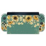 PlayVital Full Set Protective Stickers for Nintendo Switch OLED Model, Customized Vinyl Decal Skins for Switch OLED Console & Joycon & Dock & Grip - Sunflowers