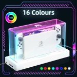 HSTOP Switch Dust Cover with 16 LED Colors Light Base Compatible with Nintendo Switch/OLED, Acrylic Display Case Anti-Scratch Waterproof Dock Cover, Accessories for Nintendo Switch/OLED