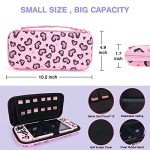 DLseego Pink Love Leopard Carrying Case for Switch, Cute Silicone Protective Case Soft Cover with 4PCS Thumb Grip Caps and Pink Plush Heart Pendant Hard Storage Case Accessories Kit Bundle for Girls