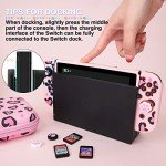 DLseego Pink Love Leopard Carrying Case for Switch, Cute Silicone Protective Case Soft Cover with 4PCS Thumb Grip Caps and Pink Plush Heart Pendant Hard Storage Case Accessories Kit Bundle for Girls