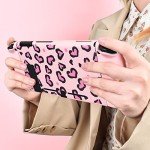 DLseego Pink Love Leopard Carrying Case for Switch, Cute Silicone Protective Case Soft Cover with 4PCS Thumb Grip Caps and Pink Plush Heart Pendant Hard Storage Case Accessories Kit Bundle for Girls