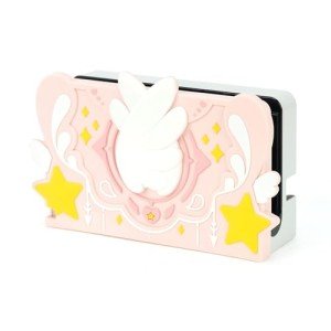 GeekShare Soft Silicone Faceplate Cover for Switch/OLED Charging Dock, Anti-Scratch Dock Cover- Star Wings Series (Pink)
