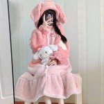 Brrioe Women's Cute Robe Button Bathrobe - Hooded Plush Sleepwear with Kawaii Pattern and trousers Sets (as1, alpha, s, regular, regular, Pink)…