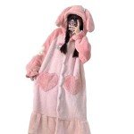 Brrioe Women's Cute Robe Button Bathrobe - Hooded Plush Sleepwear with Kawaii Pattern and trousers Sets (as1, alpha, s, regular, regular, Pink)…