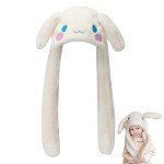 Maikerry Anime Stuff Dog Moving Ear Jumping Bunny Hat,Kawaii Fluffy Plush Beanie Cap,Cartoon Warm Winter Hat for Women Girls White