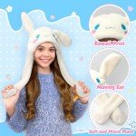 Maikerry Anime Stuff Dog Moving Ear Jumping Bunny Hat,Kawaii Fluffy Plush Beanie Cap,Cartoon Warm Winter Hat for Women Girls White