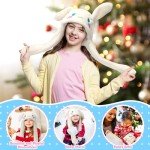 Maikerry Anime Stuff Dog Moving Ear Jumping Bunny Hat,Kawaii Fluffy Plush Beanie Cap,Cartoon Warm Winter Hat for Women Girls White