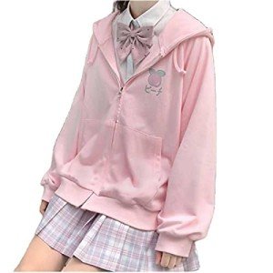 AISYBB Harajuku Sweet Kawaii Hoodie Fruit Print Women's Loose Thin Zipper Sweater Girl Cute Pink Plus Size Clothes