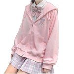 AISYBB Harajuku Sweet Kawaii Hoodie Fruit Print Women's Loose Thin Zipper Sweater Girl Cute Pink Plus Size Clothes