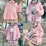 AISYBB Harajuku Sweet Kawaii Hoodie Fruit Print Women's Loose Thin Zipper Sweater Girl Cute Pink Plus Size Clothes