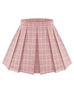 RITERA Pink Plaid Pleated Skirt Plus Size for Women Casual Ladies Summer 3X Grid Pattern Skirt with Stretchy Band A-Line Skirt with Side Hidden Zipper Back Elastic Closure Mini Skirt 3XL 22W-24W