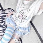 RILGOU Harajuku Style Pastel Kawaii Gothic Clothes Casual Crewneck Soft Cartoon Cute Cat Music Angel Print T-Shirt M White