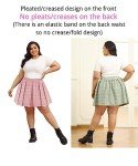 RITERA Pink Plaid Pleated Skirt Plus Size for Women Casual Ladies Summer 3X Grid Pattern Skirt with Stretchy Band A-Line Skirt with Side Hidden Zipper Back Elastic Closure Mini Skirt 3XL 22W-24W