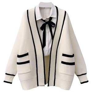 Womens Japan Cute Cardigan Sweater Kawaii JK Uniform Open Front Cardigan with Buttons Aesthetic Long Sleeve Loose Jackets