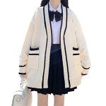 Womens Japan Cute Cardigan Sweater Kawaii JK Uniform Open Front Cardigan with Buttons Aesthetic Long Sleeve Loose Jackets