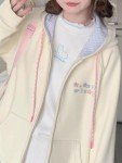 CEINOM Women Kawaii Zip Up Hoodie Y2K Girly Cute Hooded Jacket Oversize Japanese Harajuku Sweet Embroidery Outerwear Hoodies (Beige,Medium,Medium)