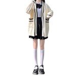 Womens Japan Cute Cardigan Sweater Kawaii JK Uniform Open Front Cardigan with Buttons Aesthetic Long Sleeve Loose Jackets