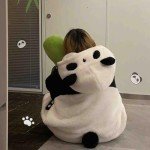 Hoodie Plush Cartoon Warm Pajama Kawaii Cute Pattern Pocket Pajama Women's Button Bathrobe (Panda,Large)