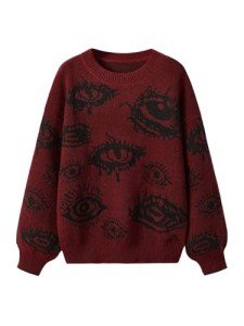 Floerns Women's Plus Size Grunge Punk Print Long Sleeve Pullover Sweater Top Red 3X-Large Plus