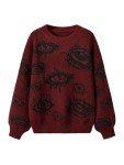 Floerns Women's Plus Size Grunge Punk Print Long Sleeve Pullover Sweater Top Red 3X-Large Plus