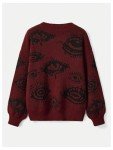 Floerns Women's Plus Size Grunge Punk Print Long Sleeve Pullover Sweater Top Red 3X-Large Plus
