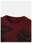 Floerns Women's Plus Size Grunge Punk Print Long Sleeve Pullover Sweater Top Red 3X-Large Plus