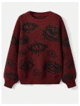 Floerns Women's Plus Size Grunge Punk Print Long Sleeve Pullover Sweater Top Red 3X-Large Plus