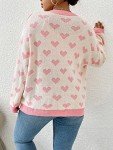 MakeMeChic Women's Plus Size Heart Print Long Sleeve Drop Shoulder Button Front Cute Cardigan Sweater Coat Pink White 2XL