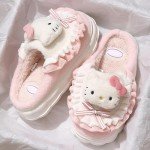 Qatiecay Kawaii Cotton Slippers Cute Plush Women Cartoon Home Cotton Slippers Silent Warm Shoes Indoor Home Shoes Women 40-41