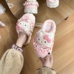 Qatiecay Kawaii Cotton Slippers Cute Plush Women Cartoon Home Cotton Slippers Silent Warm Shoes Indoor Home Shoes Women 40-41