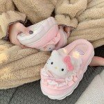 Qatiecay Kawaii Cotton Slippers Cute Plush Women Cartoon Home Cotton Slippers Silent Warm Shoes Indoor Home Shoes Women 40-41