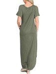 ANRABESS Women's Summer Casual Loose Short Sleeve Long T Shirt Dress Split Maxi Beach Sundress Travel Vacation Outfits Olive Large