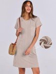 ANRABESS Womens Casual Summer Ribbed Knit Tunic Tshirt Mini Dresses 2025 Trendy Crewneck Short Sleeve Beach Loose Shift Dress Khaki Medium