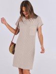 ANRABESS Womens Casual Summer Ribbed Knit Tunic Tshirt Mini Dresses 2025 Trendy Crewneck Short Sleeve Beach Loose Shift Dress Khaki Medium