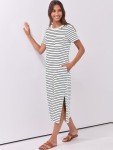 ANRABESS Womens Summer Casual Midi Dress Short Sleeve Crewneck T Shirt Long Dresses Split Stripe Beach Vacation Travel Outfit Large